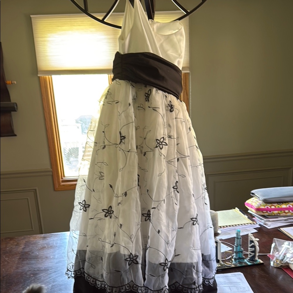 Elegant White and Black Floral Dress